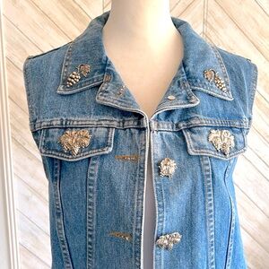 B-Cuz Vintage Grapevine Denim Women’s Jacket Jeans  Vest Top Size Large